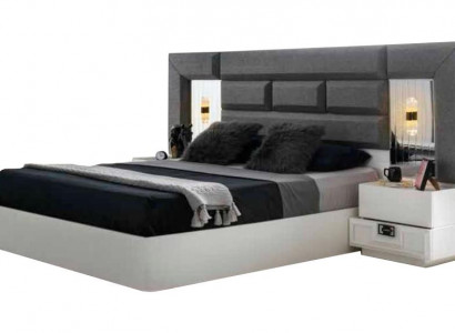 Bett Modern Rechthoekig Design Grijs Wit Tweekleurig Slaapkamer Tweepersoonsbed