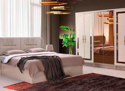 Slaapkamer Beige Set 4-dlg Bed Nachtkastjes Kledingkast Modern Ontwerp