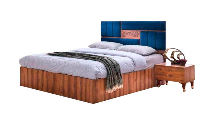 Bed slaapkamer bruin blauw tweekleurig tweepersoonsbed modern design rechthoekig