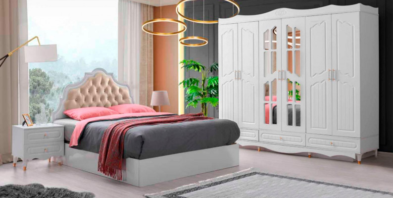 Slaapkamer-set 4-delig klassiek bed nachtkastjes kledingkast rechthoekig modern