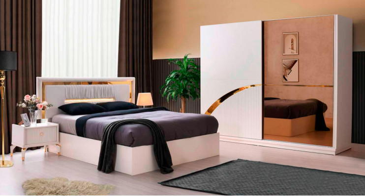 Slaapkamer compleet set 4-delig bed nachtkastjes kledingkast wit modern stijl