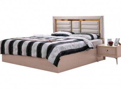 Bed slaapkamer beige effen modern rechthoekig design tweepersoonsbed stijl