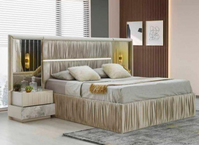 Beige Slaapkamer-Set 3-delig Bed Nachtkastjes Modern Rechthoekig Gemêleerd Ontwerp