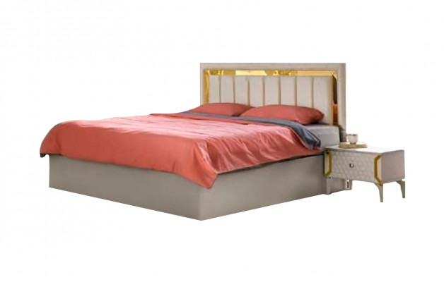 Slaapkamer tweepersoonsbed beige effen modern rechthoekig design stijl bed