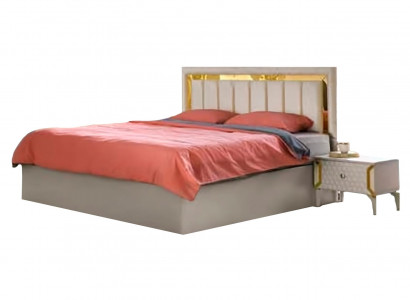 Slaapkamer tweepersoonsbed beige effen modern rechthoekig design stijl bed