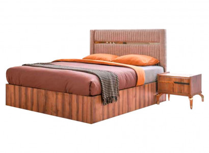 Stijlvol bruin-roze bed, tweepersoonsbed met houten frame slaapkamermeubels