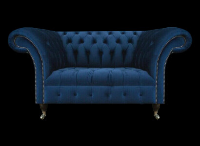 Blauwe Chesterfield tweezitsbank woonkamer gestoffeerde zitmeubelen luxe bank