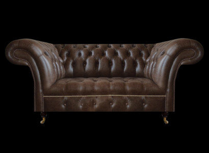 Bruine Chesterfield Leren Tweezitsbank Moderne Woonkamer Ontwerpmeubilair