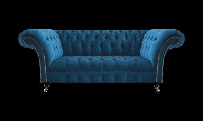 Blauwe Chesterfield Luxe Bank Woonkamer Textielzitting Elegante Driezitsbank