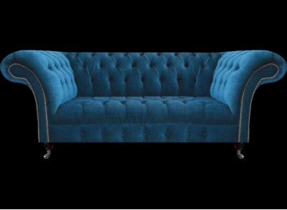 Blauwe Chesterfield Luxe Bank Woonkamer Textielzitting Elegante Driezitsbank