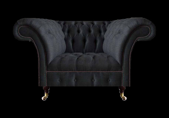 Woonkamer Chesterfield zwarte eenzits textielstoel chique fauteuil.