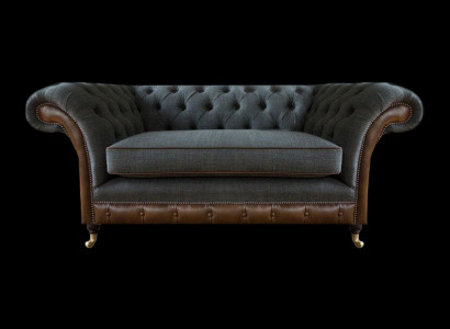 Bruin-grijze Chesterfield fauteuil woonkamer zitstoel textiel meubelen