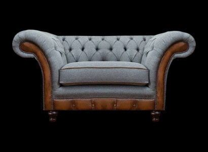 Chesterfield lichtgrijze fauteuil designer stoffen stoel textiel meubelen