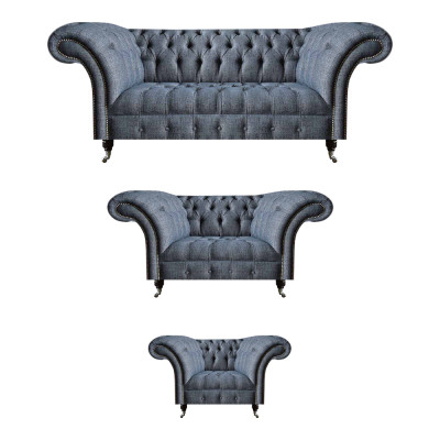 Woonkamer Chesterfield Set Designer Grijze Sofagarnituur Fauteuil 3-Zitsbank