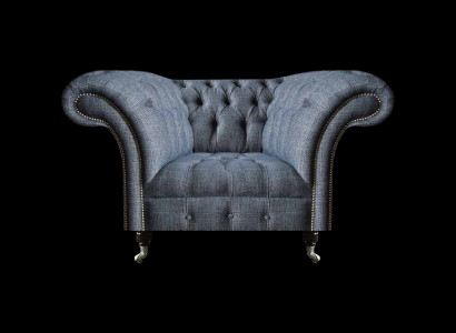 Moderne Chesterfield fauteuil grijze woonkamer textielzetel 1-zitter