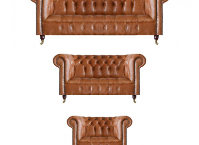 Bruine Chesterfield Leren Sofa's Designer Woonkamer Banken Meubelset 3-delig