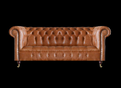 Chesterfield lederen zitmeubel bruine driezitter woonkamer edele sofa's