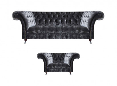 Chesterfield gestoffeerde meubels woonkamer textiel driezitter stijlvolle fauteuil 2 delig