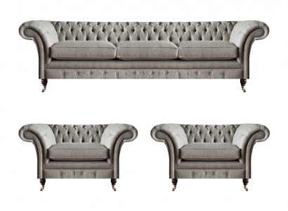 Moderne Chesterfield zitgroep textielbanken fauteuil gestoffeerde meubels 3-delig