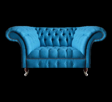 Blauwe Chesterfield textiel tweezits zitmeubel designer luxe zitbanken.