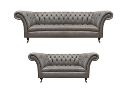 Chesterfield grijze leren banken designer woonkamer meubelen zitmeubelen