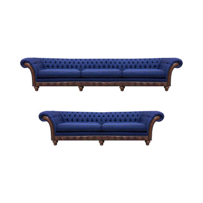 Blauwe Chesterfield stoffen banken designer zitbankset luxe zitmeubelen