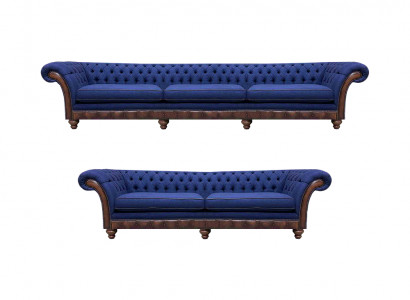 Blauwe Chesterfield stoffen banken designer zitbankset luxe zitmeubelen