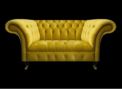 Moderne Chesterfield zitmeubelen Gele tweezits designer stoffen bank