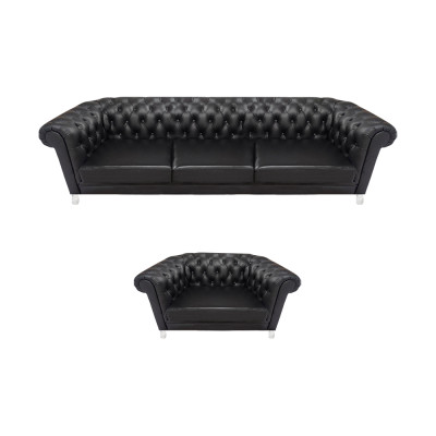 Moderne zwarte Chesterfield gestoffeerde meubelen exclusieve lederen sofa fauteuil