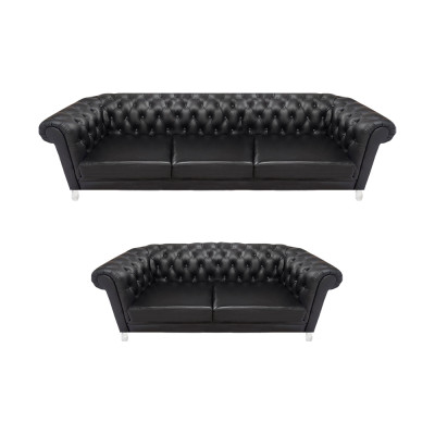 Zwarte Chesterfield Kunstleren Sofa's Moderne Woonkamer Set 2-delig