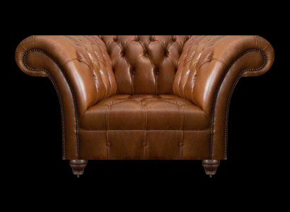 Bruine Chesterfield fauteuil eenzitter woonkamer lederen stoel bekleding 1-zitter