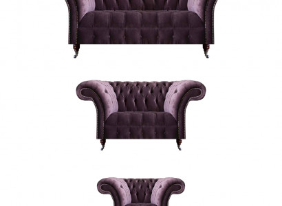 Stijlvolle Chesterfield paarse bankset zitset 3-zits 2-zits fauteuil.