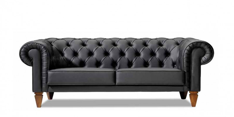 Zwarte Chesterfield zitgroep lederen sofa moderne eenzitter 2-delige set