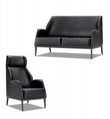 Zwarte Lederen Set Moderne Tweezits Bank Bekleding Fauteuil Meubel 2-delig