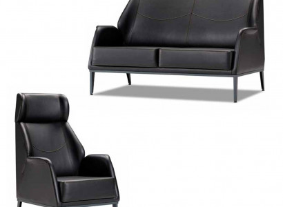 Zwarte Lederen Set Moderne Tweezits Bank Bekleding Fauteuil Meubel 2-delig