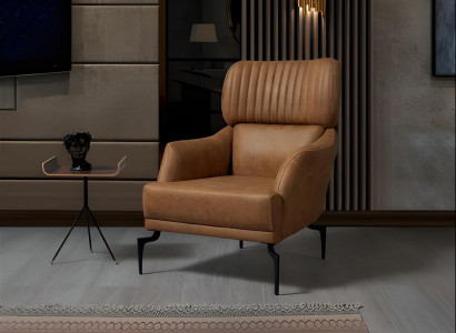 Bruine leren fauteuil luxe woonkamer leunstoel gestoffeerde meubels relaxfauteuil