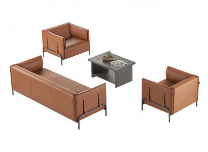 Werkruimte-set 4-delig 3-zitsbank 2x fauteuil salontafel bruin grijs tweekleurig