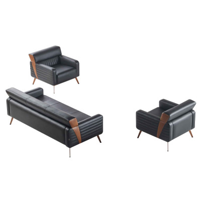 Werkkamer Set 3-delig 3-zits 2x Fauteuil Zwart Effen Modern Stijl