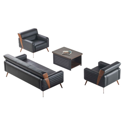 Werkruimte-set 4-delig 3-zits 2x fauteuil salontafel zwart effen