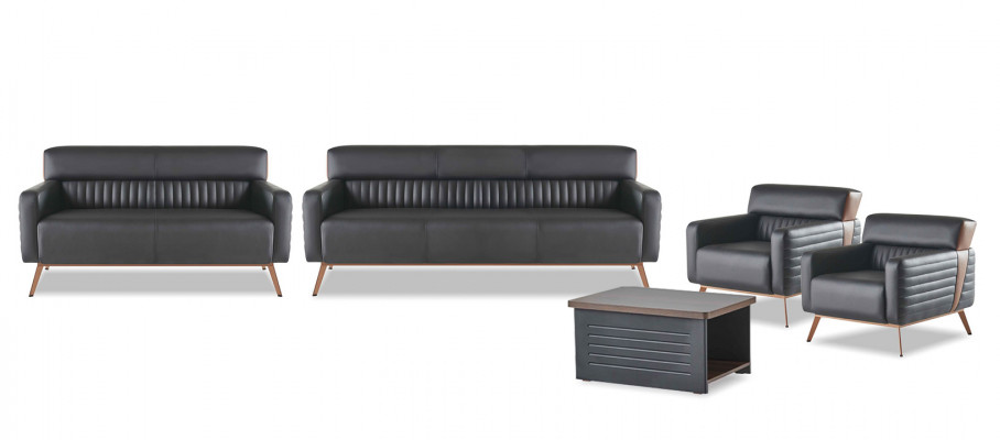 Zwarte kantoorinrichting luxe leren banken designer fauteuil tafel