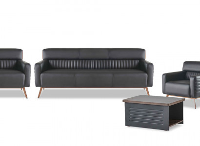 Zwarte kantoorinrichting luxe leren banken designer fauteuil tafel