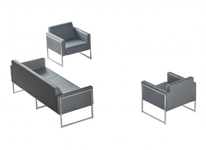 Werkplaatsset 3-delig, 3-zits met 2x fauteuils, grijs effen modern stijl