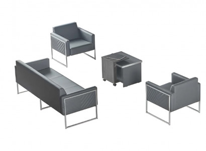 Werkkamer-set 4-delig 3-zitsbank 2x fauteuil salontafel grijs effen stijl