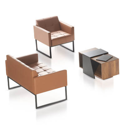 Werkkamer Bruin Grijs Set 3-delig 2-zits Sessel Salontafel Moderne Stijl