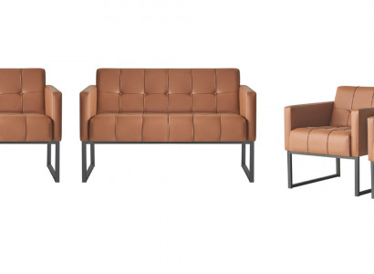 Werkplekset 4-delig Bruin Effen 2x 2-zits 2x Fauteuil Modern Stijl