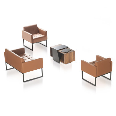 Werkkamer-Set Bruin 4-delig 2-zitter 2x Fauteuil Salontafel Effen Stijl