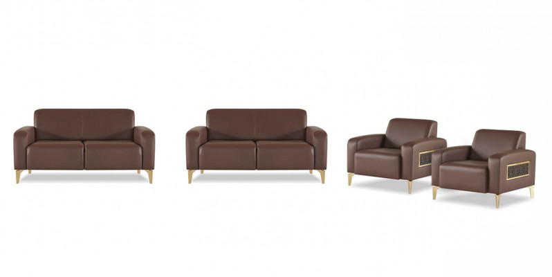 Werkkamer-set 4-delig 2x 2-zitter met 2x fauteuil bruin effen modern