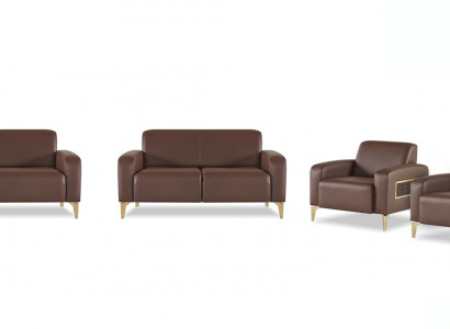 Werkkamer-set 4-delig 2x 2-zitter met 2x fauteuil bruin effen modern