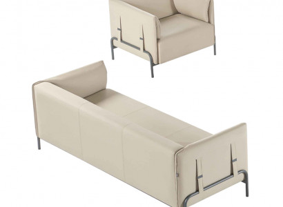 Werkruimteset 2-delig 3-zitsbank Fauteuil Beige Effen Kussen Woonkamer