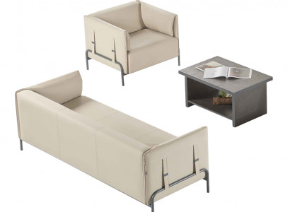 Werkkamer-set 3-delig Beige 3-zits Bank Grijs Fauteuil Salontafel Woonkamer